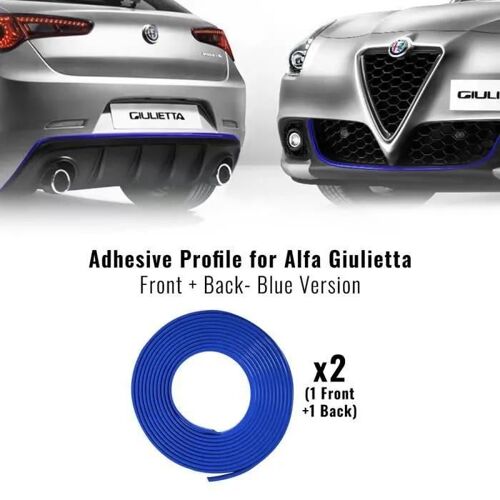 Profil Adhésif - Alfa Romeo - Giulietta - Bleu - 2 Serviettes 'easy Cleaner Pro' - 110x11mm Et 210x11mm