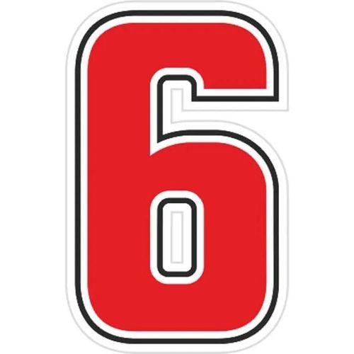 Autocollant Numéro 6 Nombre Adhésif Moto, Sic, Rouge, 40 X 63 Mm