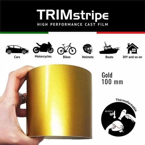 Bandes Adhésives - Trim Stripes - Or - 10 Cm X 10 Mt - Thermoformable - Vinyle Cast
