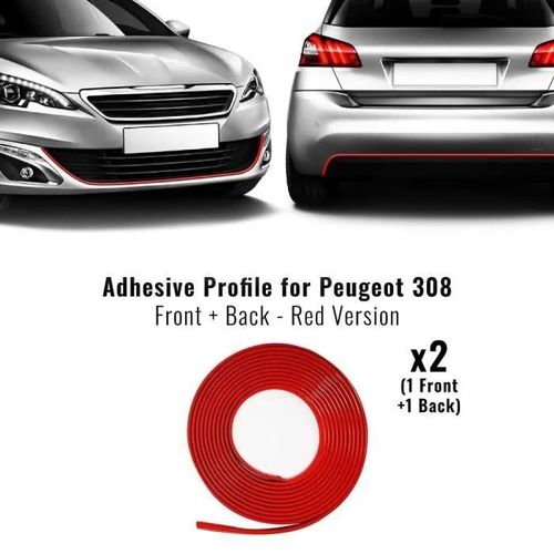 Profil Adhésif - Peugeot - 308 - Rouge - 2 Serviettes 'easy Cleaner Pro' - S'adapte Au Pare-Chocs