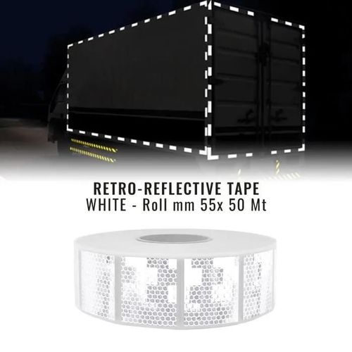 Conspicuity Ruban Réfléchissant Homologué Ece Onu 104 Pour Bachés Mm 55 X 50 Mt, Blanc