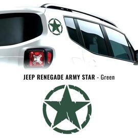 Autocollants Stickers - Army Star - Jeep Renegade - Vert Militaire - Diamètre 20 Cm - 2 Pièces