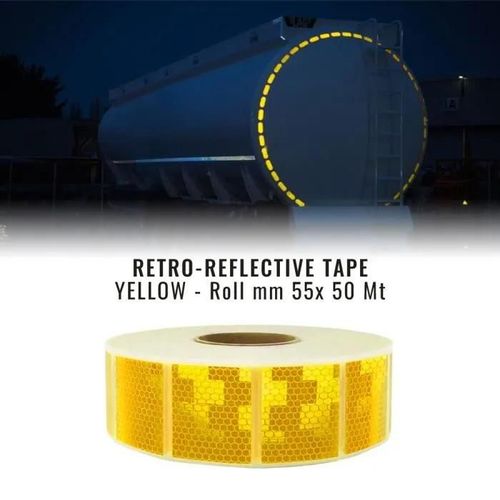 Conspicuity Ruban Réfléchissant Homologué Ece Onu 104 Pour Bachés Mm 55 X 50 Mt, Jaune