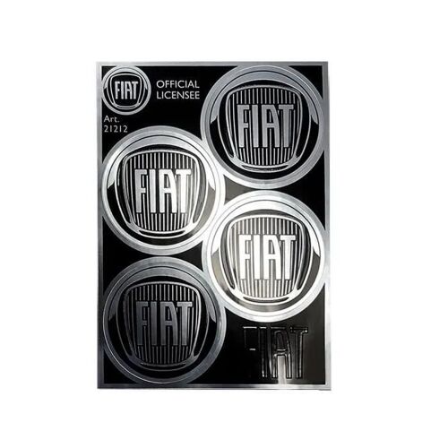Autocollants - Fiat - Logo Noir - 4 Pièces - Diamètre 48 Mm - Résistance Élevée