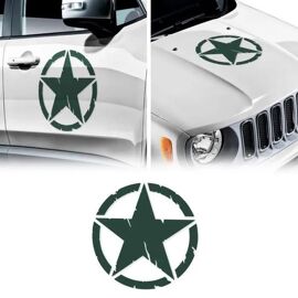 Autocollants Stickers - Army Star - Jeep Renegade - Vert Militaire - Diamètre 33 Cm - 2 Pièces