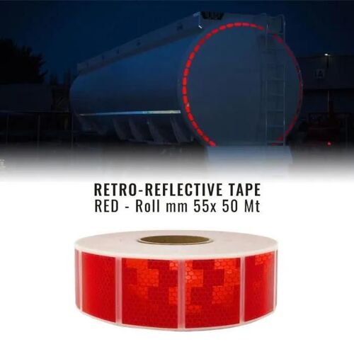 Conspicuity Ruban Réfléchissant Homologué Ece Onu 104 Pour Bachés Mm 55 X 50 Mt, Rouge