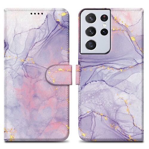 Cadorabo Housse compatible avec Samsung Galaxy S21 ULTRA - Design Marbre Rose Lilas No. 5 - Étui de protection avec fermeture magnétique, fonction de support et compartiment pour carte