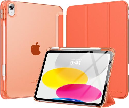 Coque Pour Ipad 11 Pouces (A16) 11E Génération 2025, Ipad 10E Gén 10,9"" 2022 Avec Porte-Stylet, Étui Ipad 10E Gen Mince Légère À Trois Volets Avec Pc Arrière Translucide Robuste, Orange