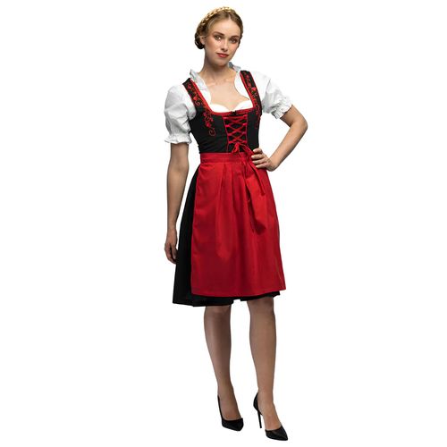 Déguisement Bavaroise Noir À Broderies Rouges Femme - Taille: M/L (40/42)