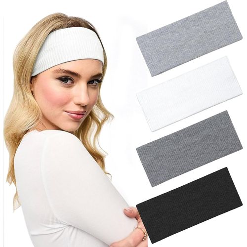 Bandeau Cheveux Femme, 4 Pièces Bandeaux Pour Cheveux Elastique Antidérapant Bandeaux Mode Pour Femmes Headband Accessoire Cheveux Sport Yoga Course¿Noir Blanc Gris Gris Foncé¿