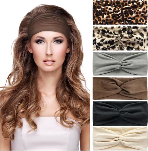 6 Pièces Bandeau Cheveux Femme, Large Élastique Bandeaux, Serre-Tete Femme, Boho Bandeaux, Yoga Sport Headbands, Multicolore Vintage Accessoires Cheveux