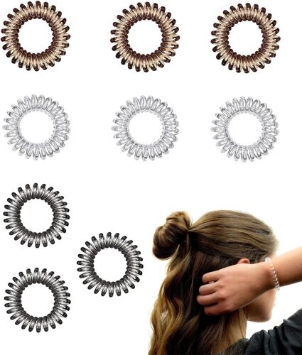 Lot De 9 Élastiques À Cheveux En Spirale En Plastique, Pour Queue De Cheval, Cordon Téléphonique, Sans Dommages Pour Filles Et Femmes Avec Des Cheveux Épais