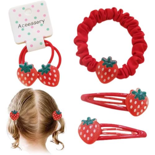 5 Pièces Ensemble D'accessoires Pour Cheveux À La Fraise Mini Barrettes À Cheveux Épingle À Cheveux Fraise Accessoires De Cheveux Élastique De Cheveux Pour Bébés Et Enfants 