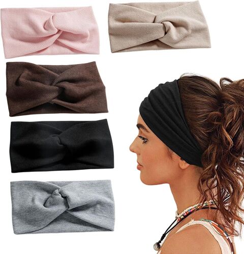 5 Pièces Bandeau Cheveux Femme, Bandeaux De Sport Élastique, Bandeau Cheveux Large Serre Tête Croix Noué, Bandeaux De Coton De Yoga, Vintage Accessoires Cheveux, Bandeaux Mode Pour Femme Et Fille