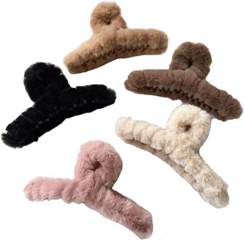 Kalanka-Lot De 5 Pinces À Cheveux En Peluche - Grandes Pinces À Cheveux Moelleuses - Pinces À Cheveux Mignonnes Antidérapantes - Pinces À Cheveux Pour Femmes Et Filles - Accessoires De Coiffure 