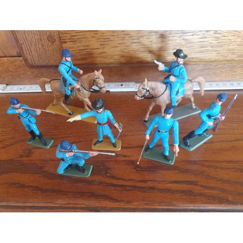 Lot 7 Figurines Dont 2 À Cheval Anciennes Collection Starlux Original Guerre De Sécession Soldat Nordiste (Militaire Armée Amérique Sudiste)