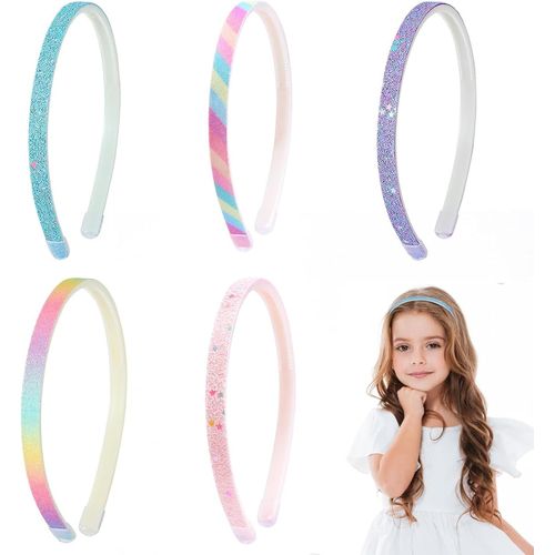 Asfasfq-Serre Tete Fille,5 Pièces Serre Tete Enfant Coloré Serre Tete Paillette Antidérapantes 1cm Serre-Tête Paillettes Bandeaux À Paillettes Pour Bébés Filles,Tout-Petits,Enfants Et Adolescents