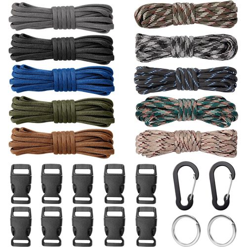Paracord Combo Kits Parachute Rope 550 Type Survival Rope Diy Bracelet Making Kits With 10 Release Buckles,2 Carabiners,2 Keyrings