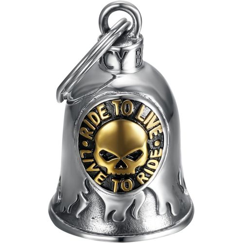 Asfasfq-Mocy Bell - Clochette Moto Skull Ride To Live Porte-Bonheur Acier Inoxydable Argent Or