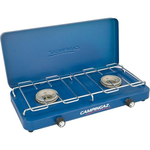 ASFASFq-Campingaz Base Camp, Réchaud de Camping compact à Couvercle, Possibilités de Cuisson variées avec 2 Plaques, Réchaud à Gaz à 2 Flammes à Puissance 2 x 1 600 W, Réchaud à Gaz pour le Camping