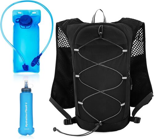 SUBZONAL-Sac Hydratation Running, Sac de Sport Homme Femme avec Vessie d'eau 2L et Flasque 500ml, sans BPA, Sacs à Dos de Randonnée Réfléchissant Réglable, Gilet Trail pour Course à Pied Cyclisme, Lé