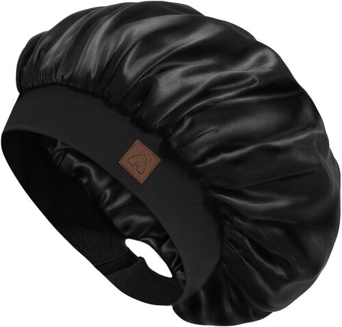 Jexnovashop-Bonnet Satin Soie Cheveux Nuit Pour Femme Homme - Bonnet Pour Cheveux Bouclés Naturels - Large Bande Réglable - Double Couche 