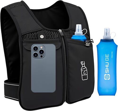 Subzonal-Gilet Hydratation Running Femme Homme, Gourde Souple 470ml, Sac Hydratation Running Femme, Gilet Course A Pied Léger, Ajustable, Réfléchissant Sac Trail Pour Randonnée Marathon, Noir