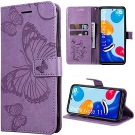 Coque Pour Xiaomi Redmi Note 11/Note 11s, Motif Papillon Elégant Portefeuille Effet Cuir Violet - Booling