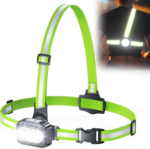 Subzonal-Lampe Running, 500lm Usb Rechargeable Led Lampe Course A Pied Avec Sangles Réfléchissantes, 7 Modes Lumiere Et Réglable À 45°, Lampee Pectorale Running Étanche Ipx4 For Jogging,Sports Extéri