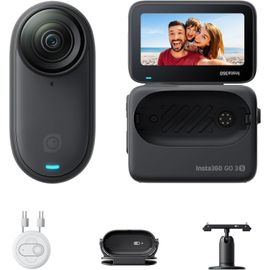 SUBZONAL-Insta360 GO 3S Noir Minuit (128GB) - Petite caméra de vlog 4K, POV Mains Libres, Montage Partout, stabilisation, 140 Min d'autonomie, étanche à 10 m, édition IA, pour Voyage, vlog