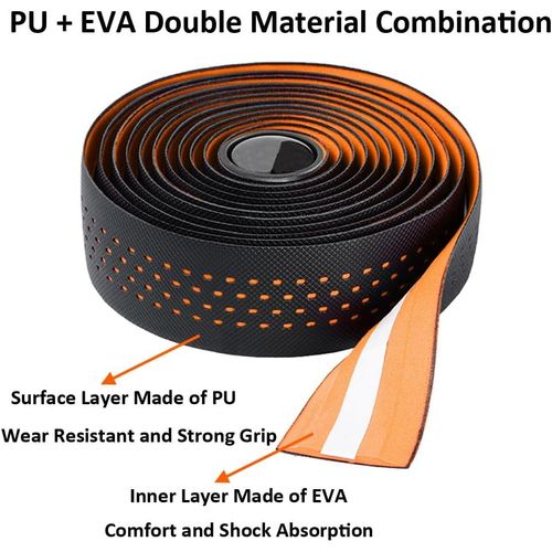 Asfasfq-2 Rouleaux Ruban De Guidon De Vélo Guidoline Vélo Route Cuir Respirant Eva Pu Antidérapant Absorbant Les Chocs Confort Bande Aadhésives Avec Bouchon D'extrémité