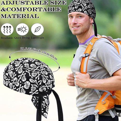 Asfasfq-2 Pièces Chapeaux Casquettes Course Absorbant Sueur Respirant Bandana Noir Chapeaux Sport Cyclisme Évacuant L'humidité Bandeau Pirate Casquette Anti Uv Homme Crâne Doublure Casque