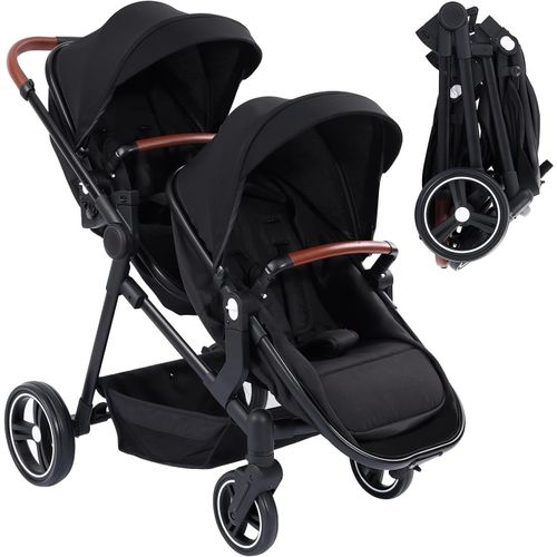 Asfasfq-Poussette Double Légère Landau Pliable De Voyage, Poussette Tandem Compacte Avec Siéges Réversibles, Nacelle Bébé, Charge Max 30 Kg, De La Naissance À 36 Mois