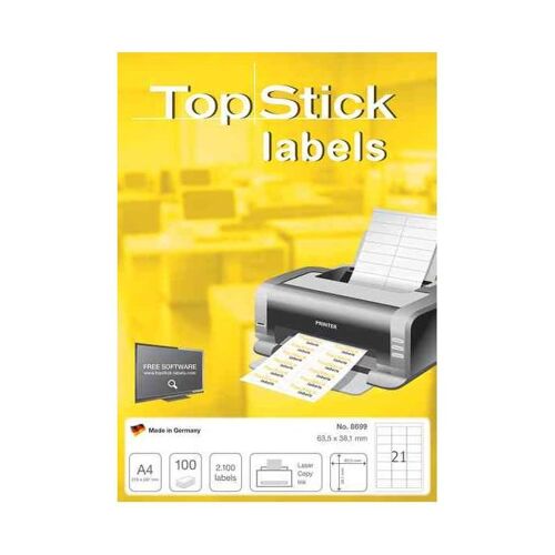 Top Stick Pochette De1200 Étiquettes Universelles 88,9 X 46,6 Mm, Blanc