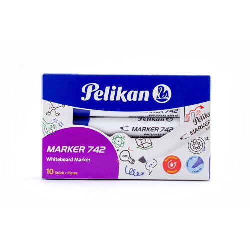 Pelikan Lot De 10 Marqueurs À Tableau Blanc 742, Pointe Biseautée, Bleu