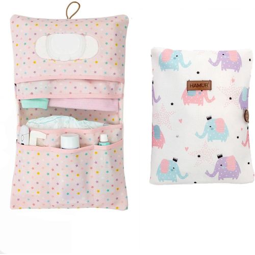 Kalanka-Sac A Couche De Bebe Sac A Langer Pour À Cosmétiques 2in1 Lingettes & Accessories Petit Pochette Parfait Comme Trousse De Soin De Voyage Pratique Pour De Bebe (Elephant)