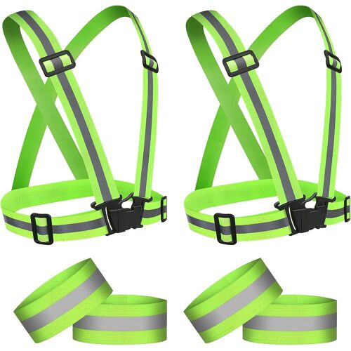 acdsgd-Gilet de Sécurité vélo et 4 Pièces Bracelets de Sécurité, Haute Visibilité Polyester Gilet Vélo Réglable Elastique Gilet de Sécurité, pour Course/Faire du Vélo/Enfant/Unisexe
