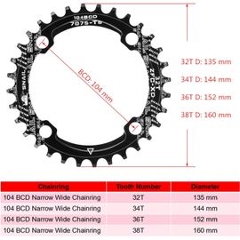 Asfasfq-Plateau De Pédalier 104 Bcd 32t 34t 36t 38t Étroit Large Avec 4 Boulons De Pignon Pour Vélo De Route, Vtt, Bmx Vtt