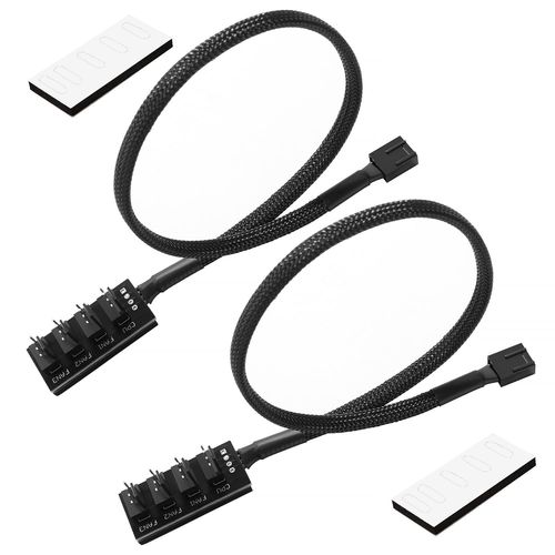 2 Pièces 1 à 4 Adaptateur Répartiteur de Ventilateur, Fan Hub CPU Refroidissement 4 Voies Tressé Câble d'alimentation de Ventilateur, PWM Câble de Ventilateur 4 Broches PWM Fan Hub