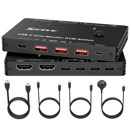 Commutateur Kvm 2 Pc 2 Moniteurs Usb C,Commutateur Kvm Double Moniteur Hdmi Pour 2 Ordinateurs Portables,2 Ports Usb C Mst,Type-C 65 W Pd Pour Ordinateur Portable,Commutateurs Kvm Usbc