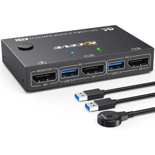 Commutateur Kvm Usb 3.0 Displayport 4K @ 144 Hz,Commutateur Kvm 2 Pc 1 Moniteur,Commutateur Displayport Usb Pour 2 Pièces Pc,4 Appareils Usb 3.0,Clavier,Souris,Moniteur Avec