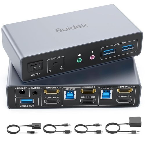 Commutateur Kvm Hdmi 2 Moniteurs 2 Ordinateurs,Commutateur Usb Kvm Double Moniteur 4K@60Hz,Affichage Étendu/Miroir Hdmi Pour 2 Pc Partageant 2 Moniteurs,Avec 3 Ports Usb 3.0