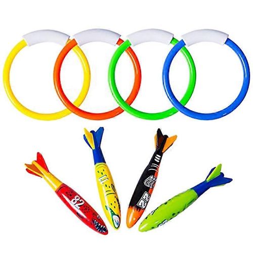 8 Pcs Piscine Sous-Marine Anneaux De Plongée,Plongée Lancer Torpille Bandits Jouets Pour Ensemble. Formation À