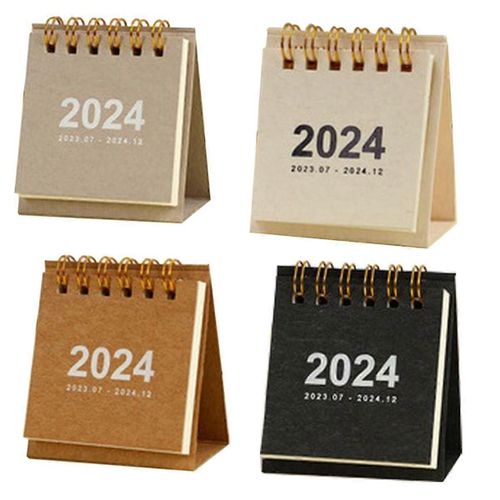 4 Mini Calendriers De Bureau De Janvier 2024 À Décembre 2024 Calendrier De Poche 2,55 X 2,95 Pouces (Blanc,Marron)