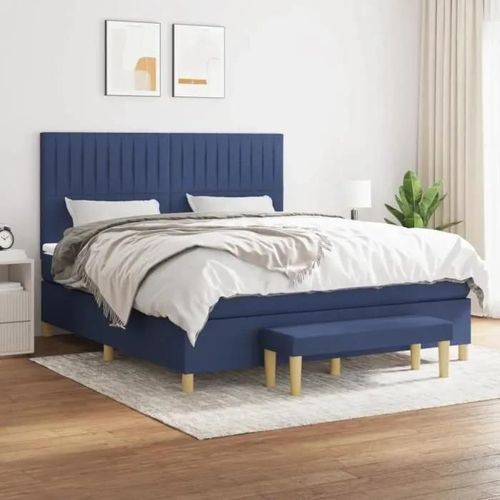 3137339 Vidaxl Lit À Sommier Tapissier Avec Matelas Bleu 180x200 Cm Tissu