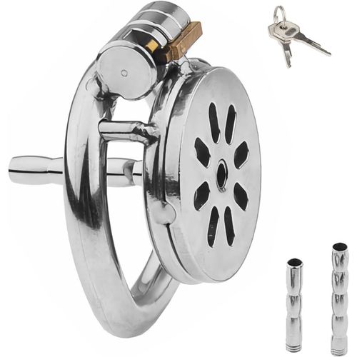 Petite Cage À Pénis Avec 2 Dilatateurs Urètre Flat Respirable Cage De Chasteté Hommes En 4 Tailles Métal Chastity Cage Sm Bondage Sex Toy Fétiche (55mm)