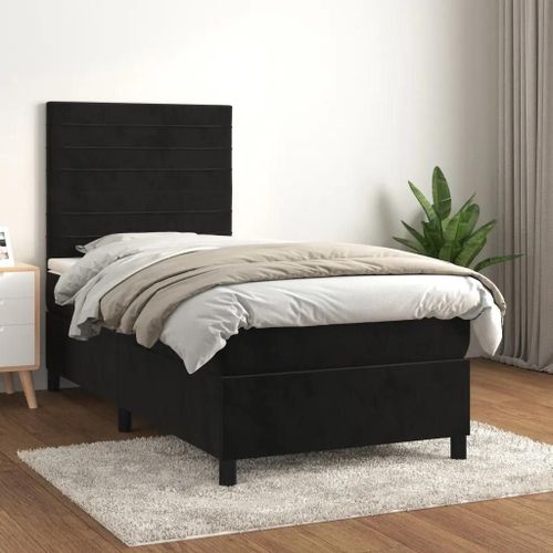 Vidaxl Lit À Sommier Tapissier Avec Matelas Noir 100x200 Cm Velours - Modèle 3143069