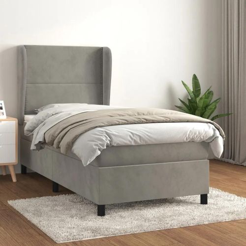 Vidaxl Lit À Sommier Tapissier Et Matelas Gris Clair 90x200 Cm Velours - Modèle 3129129