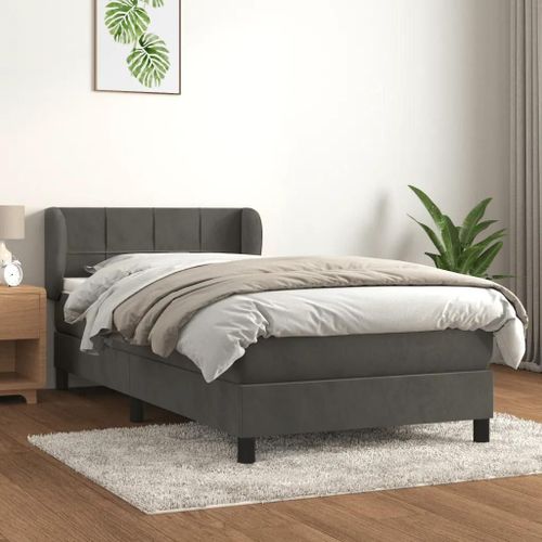 Vidaxl Lit À Sommier Tapissier Avec Matelas Gris Foncé 100x200 Cm - Modèle 3127476