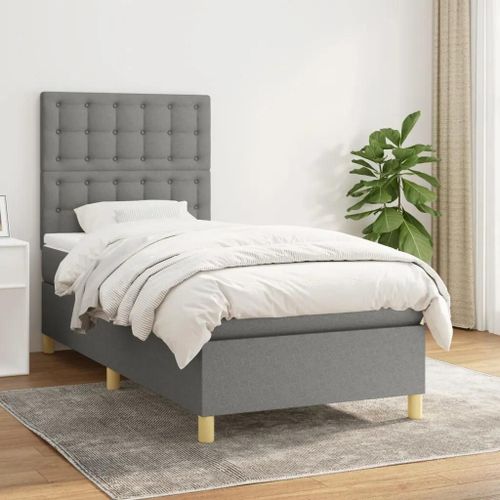 Vidaxl Lit À Sommier Tapissier Avec Matelas Gris Foncé 100x200cm Tissu - Modèle 3142634